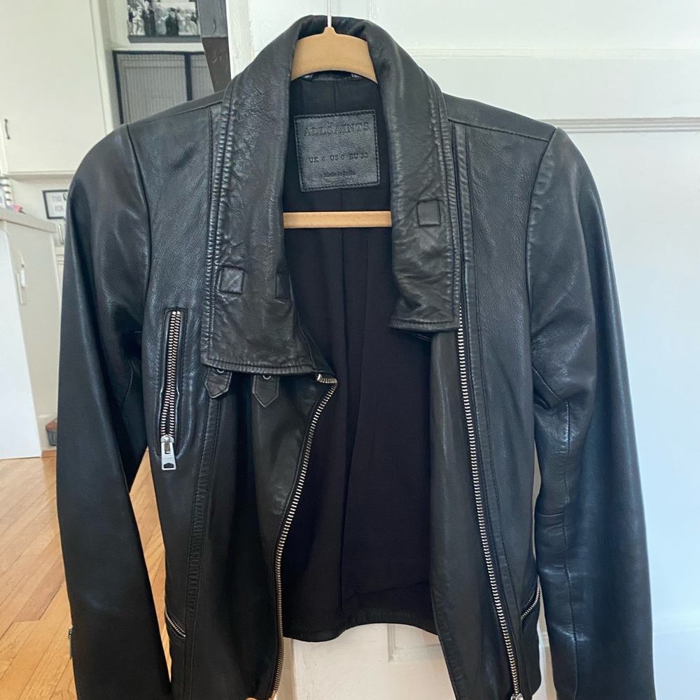 All Saints Black ‘Bales Biker’ leather jacket